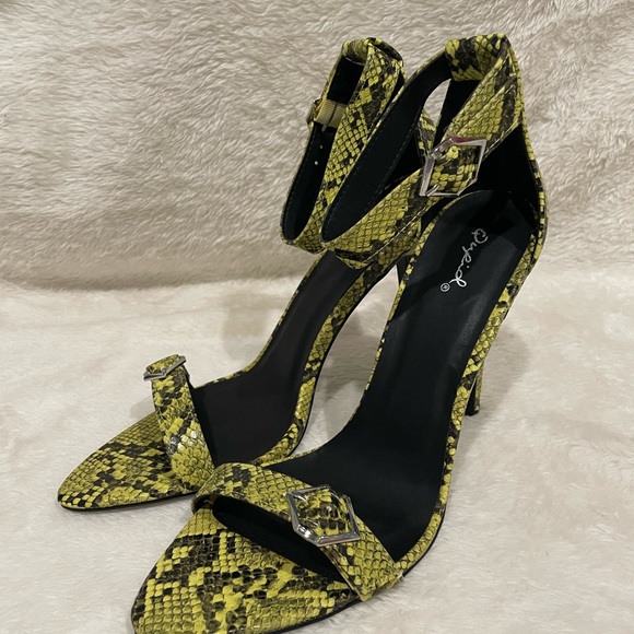 Qupid snakeskin print heels strap heels stiletto faux snake skin - Picture 7 of 11